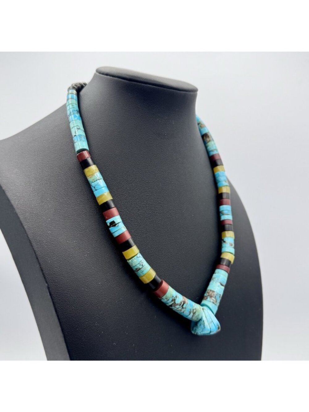 Southwestern Heishi Necklace Turquoise Sterling Bench Beads Onyx Serpentine - Picture 2 of 12